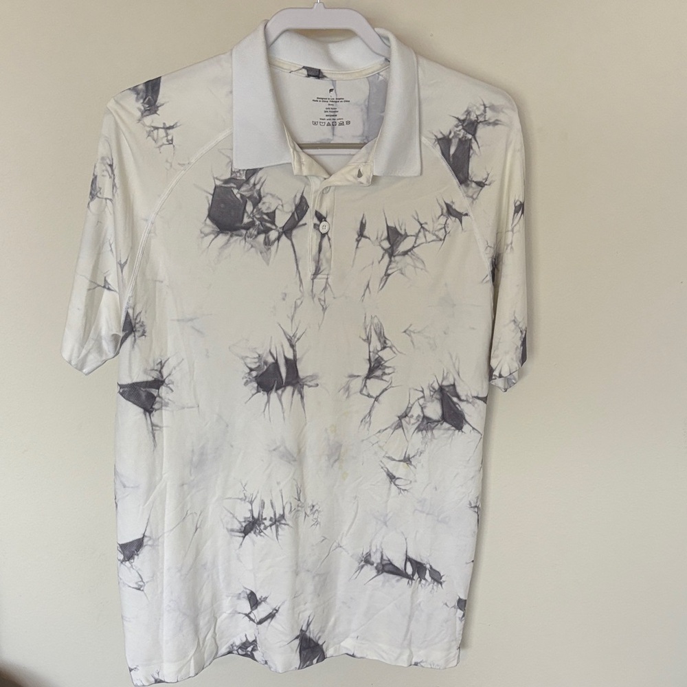 Fabletics White and Black Patterned Polo